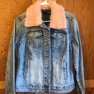 Denim Jacket with Pink Sherpa Collar